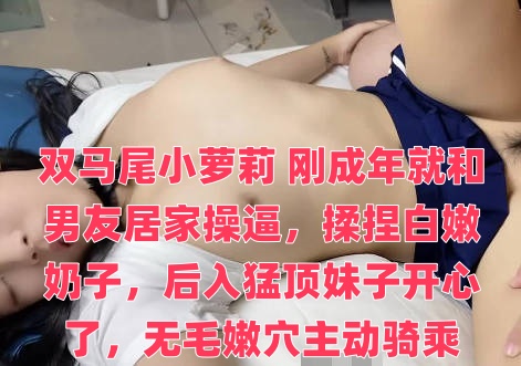 双马尾小萝莉 刚成年就和男友居家操逼，揉捏白嫩奶子，后入猛顶